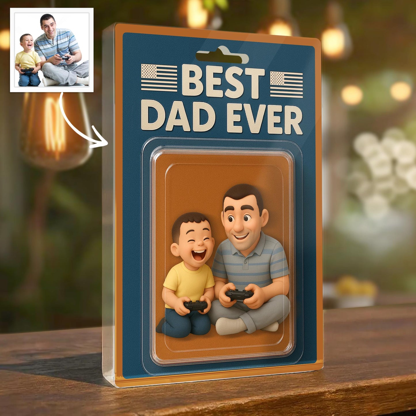 Custom Photo Dad And Kids Action Figure Acrylic Block, Personalized Father's Day Gift For Dad, Best Dad Ever Block Plaque, Gift For Husband