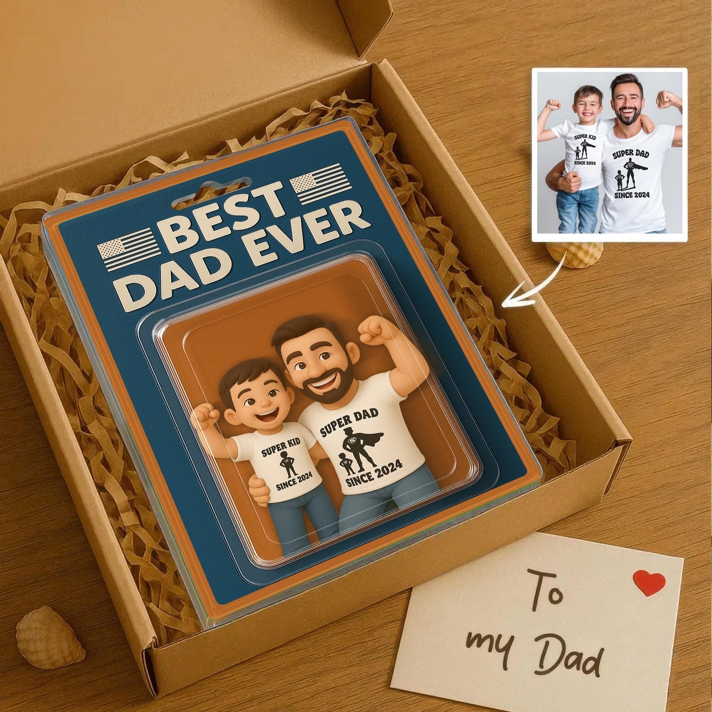 Custom Photo Dad And Kids Action Figure Acrylic Block, Personalized Father's Day Gift For Dad, Best Dad Ever Block Plaque, Gift For Husband