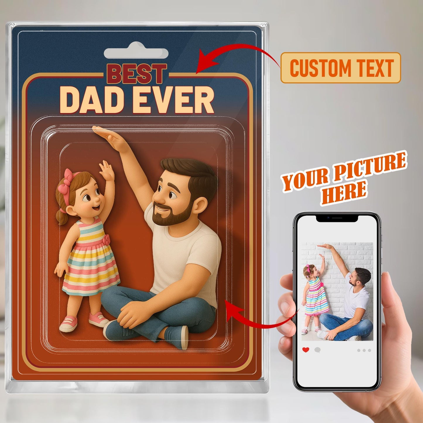 Custom Photo Dad And Kids Action Figure Acrylic Block, Personalized Father's Day Gift For Dad, Best Dad Ever Block Plaque, Gift For Husband