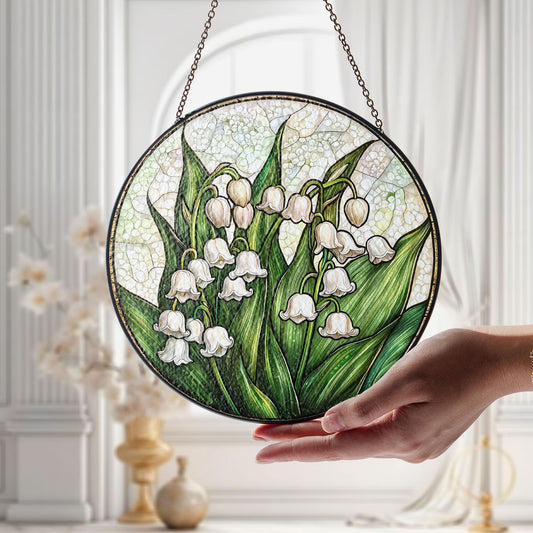 Lily of Valley Flower Glass Suncatcher, Suncatcher Hanging Decor, Lily of Valley Suncatcher, Gift for Mom, May Birth Month Flower Suncatcher