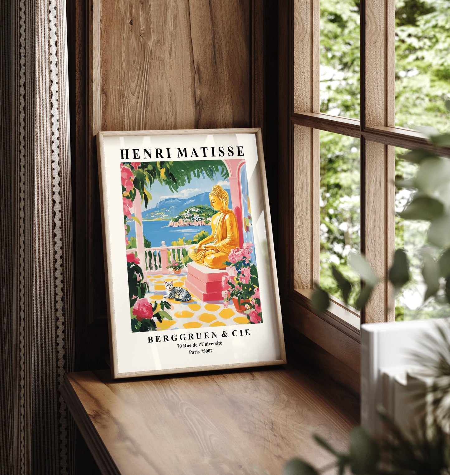 Buddha Cat Art Print: Matisse Style Spiritual Wall Decor