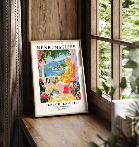 Buddha Cat Art Print: Matisse Style Spiritual Wall Decor