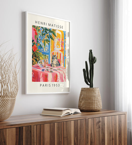 Matisse Style Cat Tarot Print: Pink Dopamine Decor