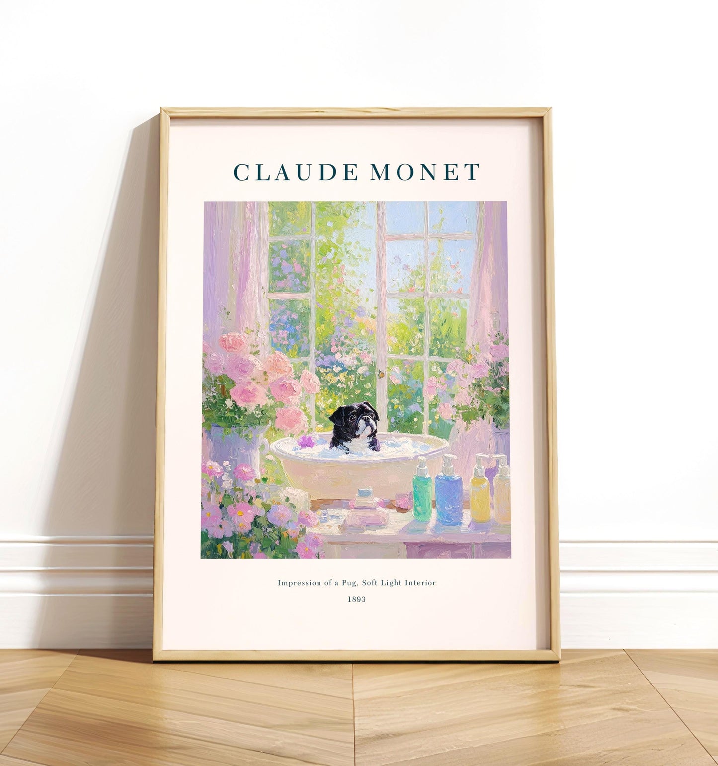 Black Pug Bathroom Print: Monet Style French Decor