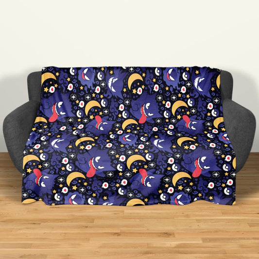 Gengar Fleece Blanket, Cute Purple Moon Throw Blanket, Tropical Home Decor Blanket, Gengar Blanket Gifts