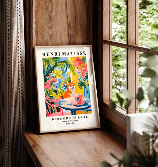 Shiba Inu Coffee Print: Matisse Style Dog Art, Dopamine Decor