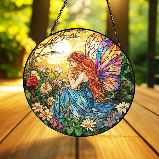 Butterfly Fairy Glass Suncatcher, Butterfly Fairy Ornament, Fairy Garden Decor, Fantasy Garden Decor, Magical Decor, Gift for Fantasy Lovers
