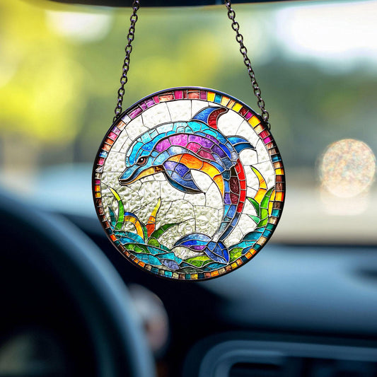 Dolphin Suncatcher Hanging Sign, Dolphin Glass Suncatcher, Dolphin Ornament, Tropical Beach Decoration, Coastal Decor, Dolphin Lover Gifts