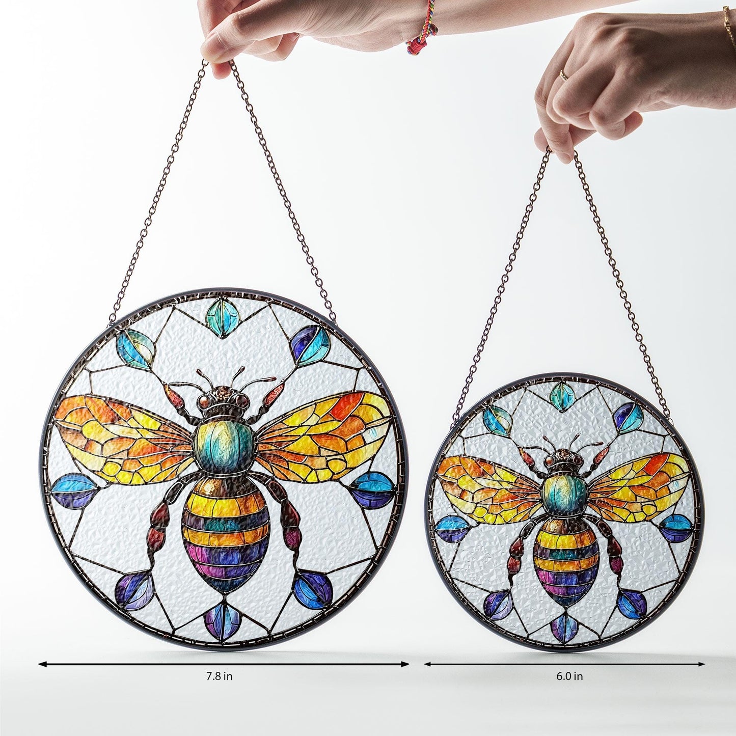 Bee Stained Glass Suncatcher, Honeybee Glass Window Hanging, Garden Decor Gift, Bee Glass Ornament, Nature Lover Gift, Gift For Garden Lover