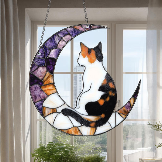 Cat On Moon Acrylic Window Hanging, Cat Memorial Gifts Loss, Pet Memorial Gifts Suncatcher, Cat Loss Gifts, Pet Sympathy Gift, Cat Art Gift