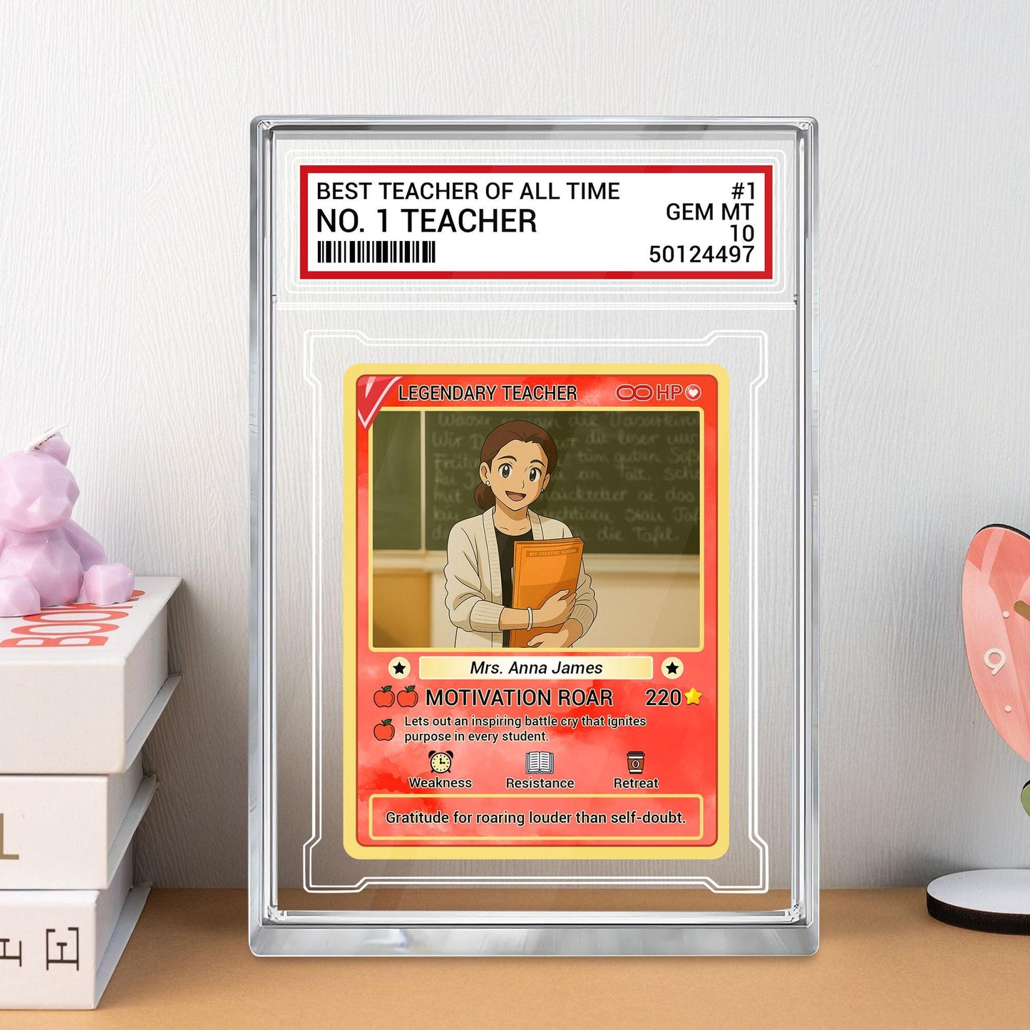 Custom Teacher Appreciation Card, Personalized Desk Plaque, Legendary Trading Style Acrylic Block, End of Year Teacher, Back to School Gift