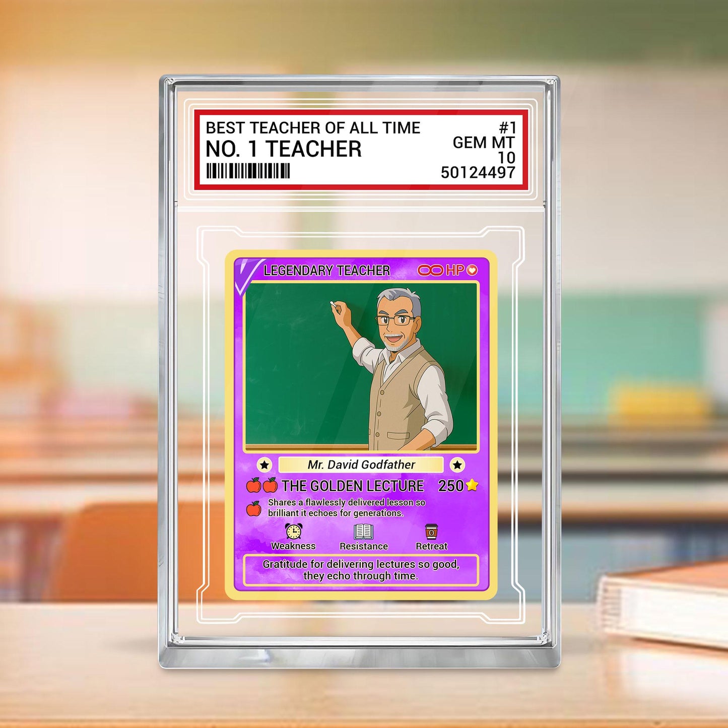 Custom Teacher Appreciation Card, Back to School Gift, Personalized Acrylic Desk Plaque, Legendary Trading Style Acrylic Block, Teacher Gift
