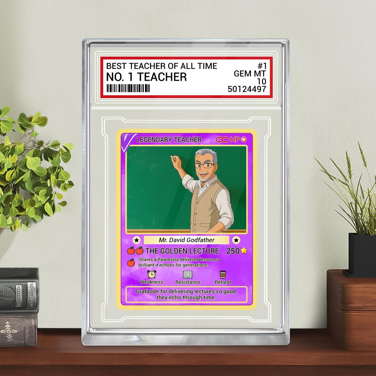 Custom Teacher Appreciation Card, Back to School Gift, Personalized Acrylic Desk Plaque, Legendary Trading Style Acrylic Block, Teacher Gift