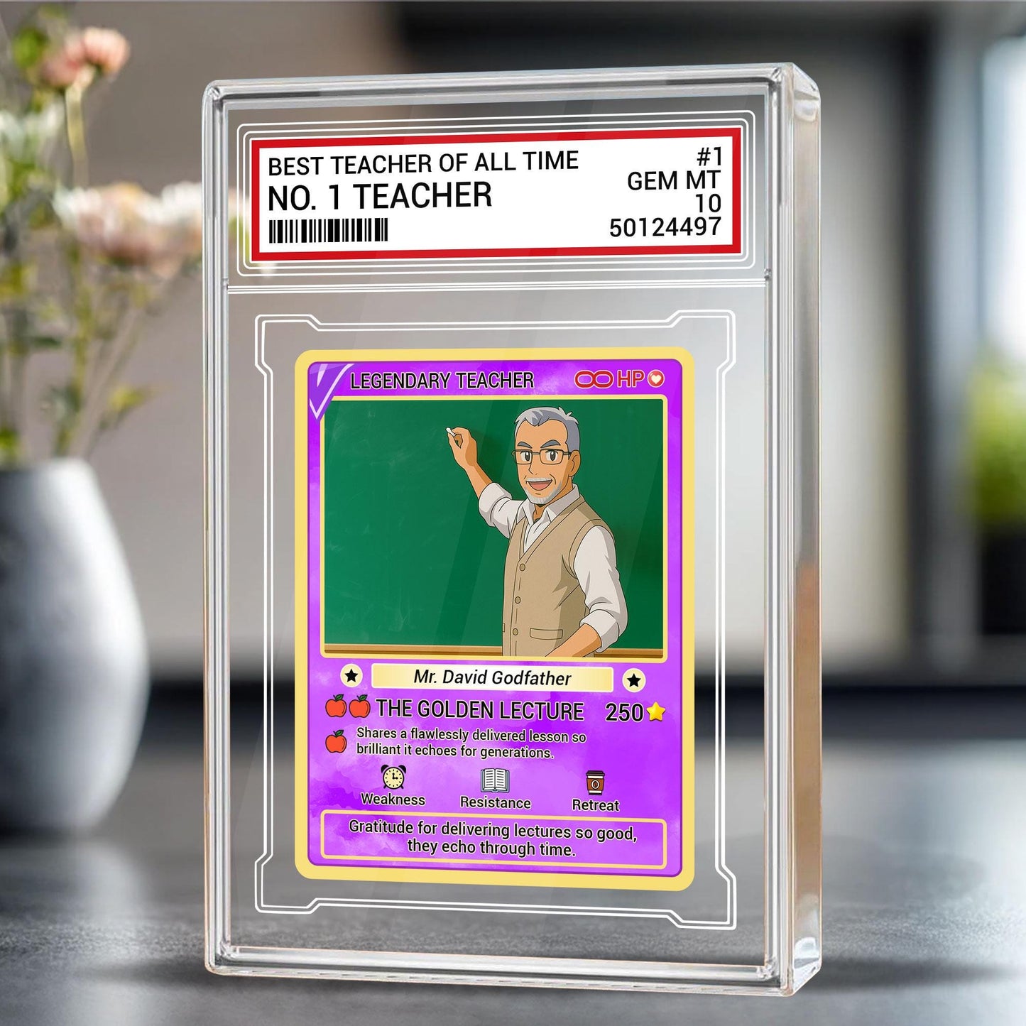 Custom Teacher Appreciation Card, Back to School Gift, Personalized Acrylic Desk Plaque, Legendary Trading Style Acrylic Block, Teacher Gift