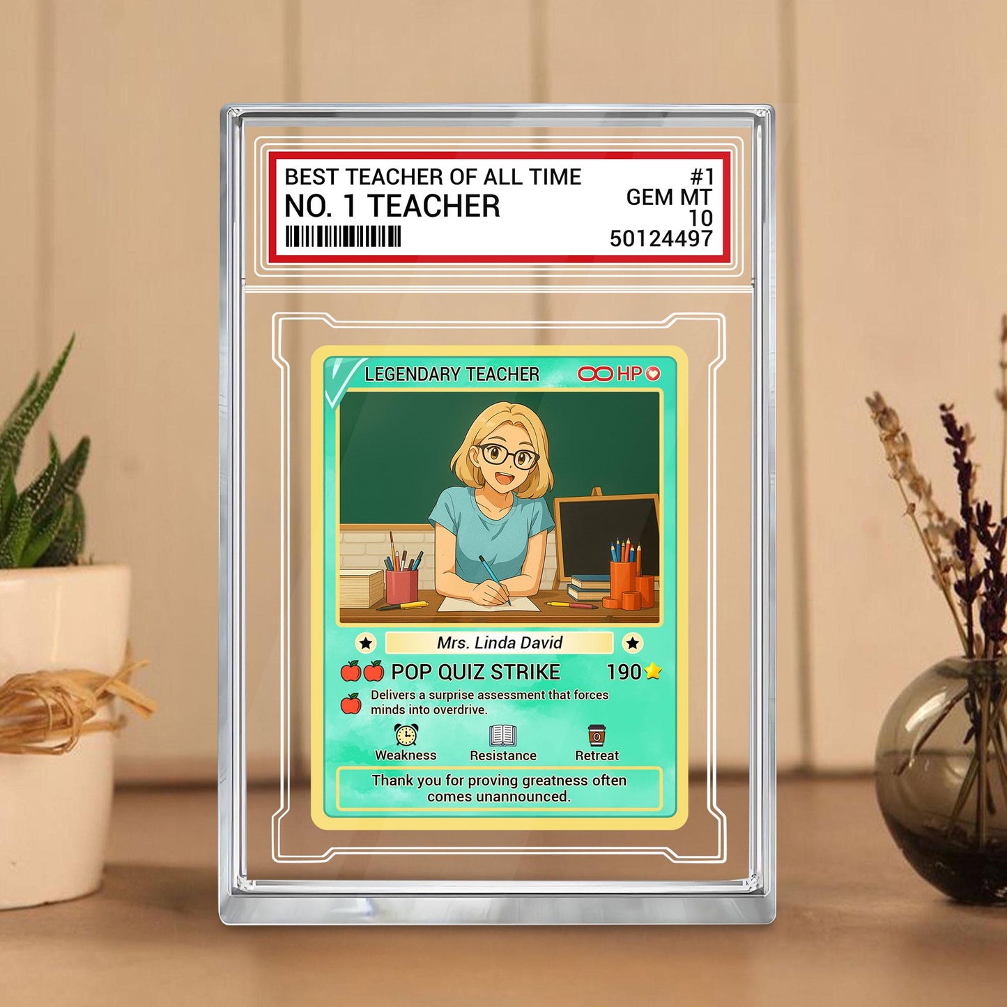 Custom photo Teacher Trading Style Acrylic Block, Back to School Teacher Gift, Teacher Appreciation Card, Personalized Desk Acrylic Plaque
