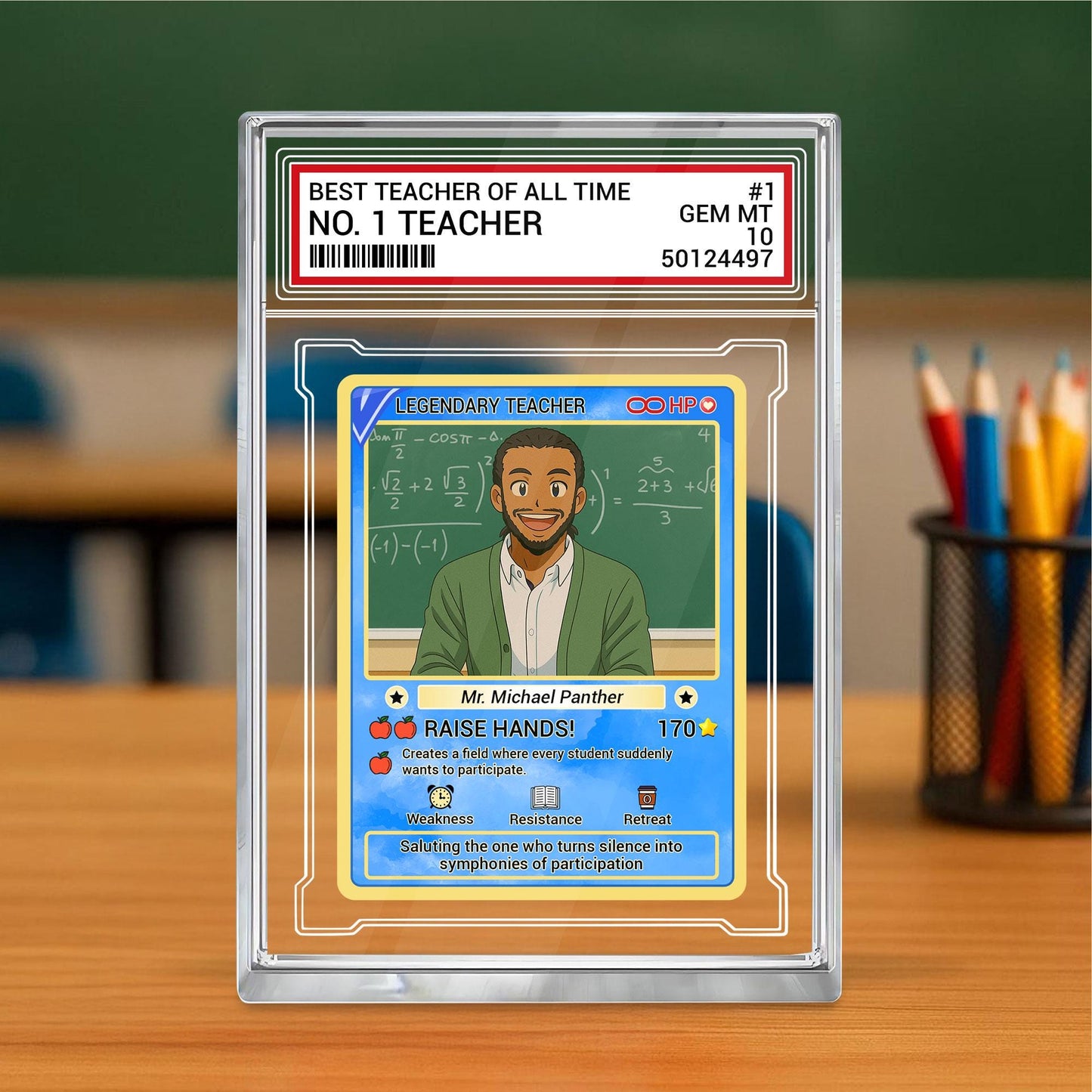 Trading Card Style Custom Photo Acrylic Block, Back to School Teacher Gift, Legendary Teacher Desk Card, Personalized Plaque Keepsake