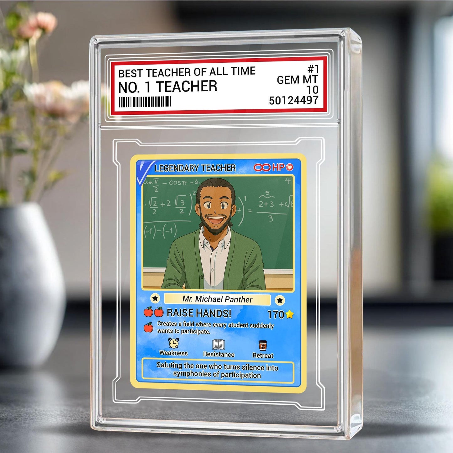 Trading Card Style Custom Photo Acrylic Block, Back to School Teacher Gift, Legendary Teacher Desk Card, Personalized Plaque Keepsake