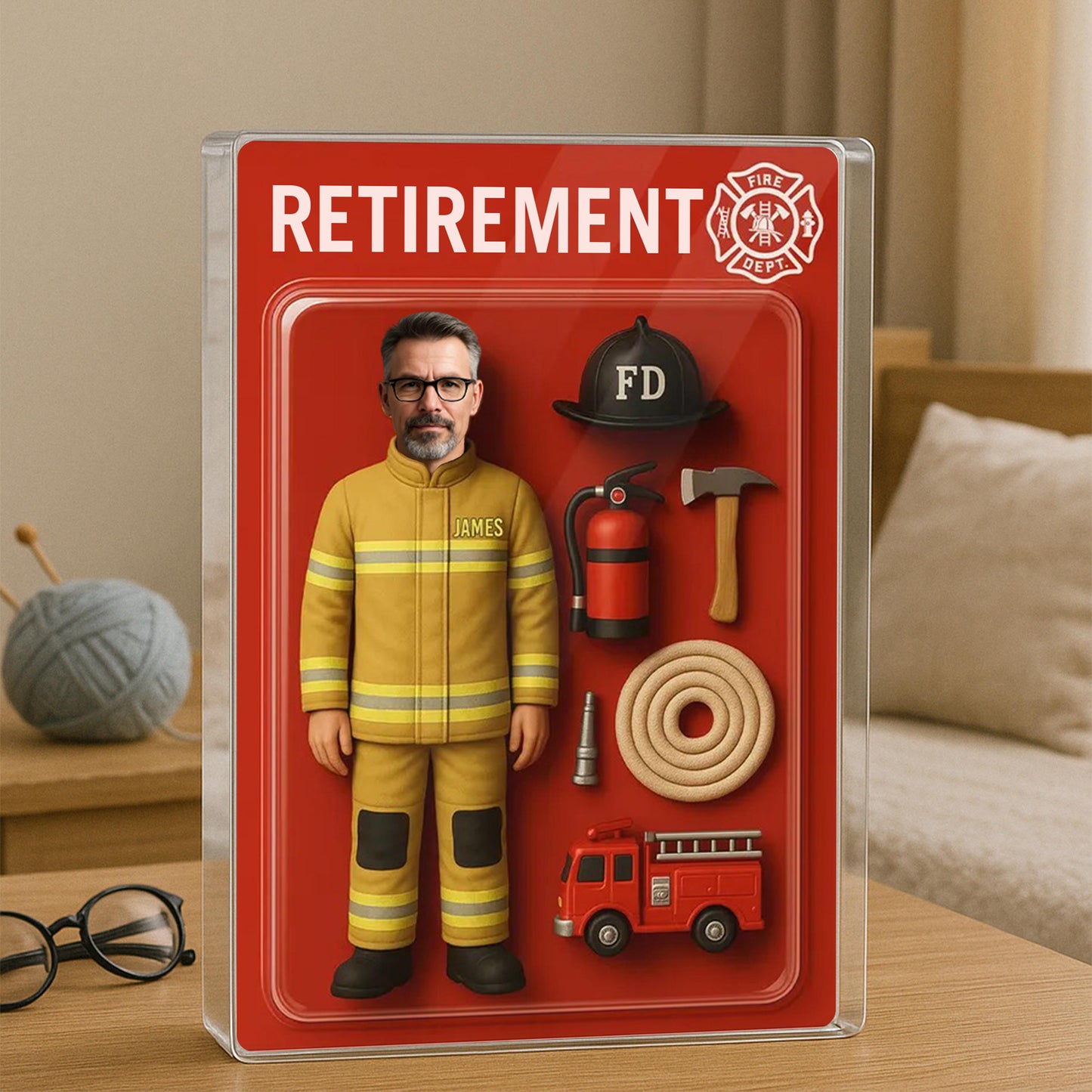 Personalized Firefighter Retirement Gift, Custom Photo Retired Action Figure Acrylic Block, Congratulation Fireman Retired Gifts For Husband