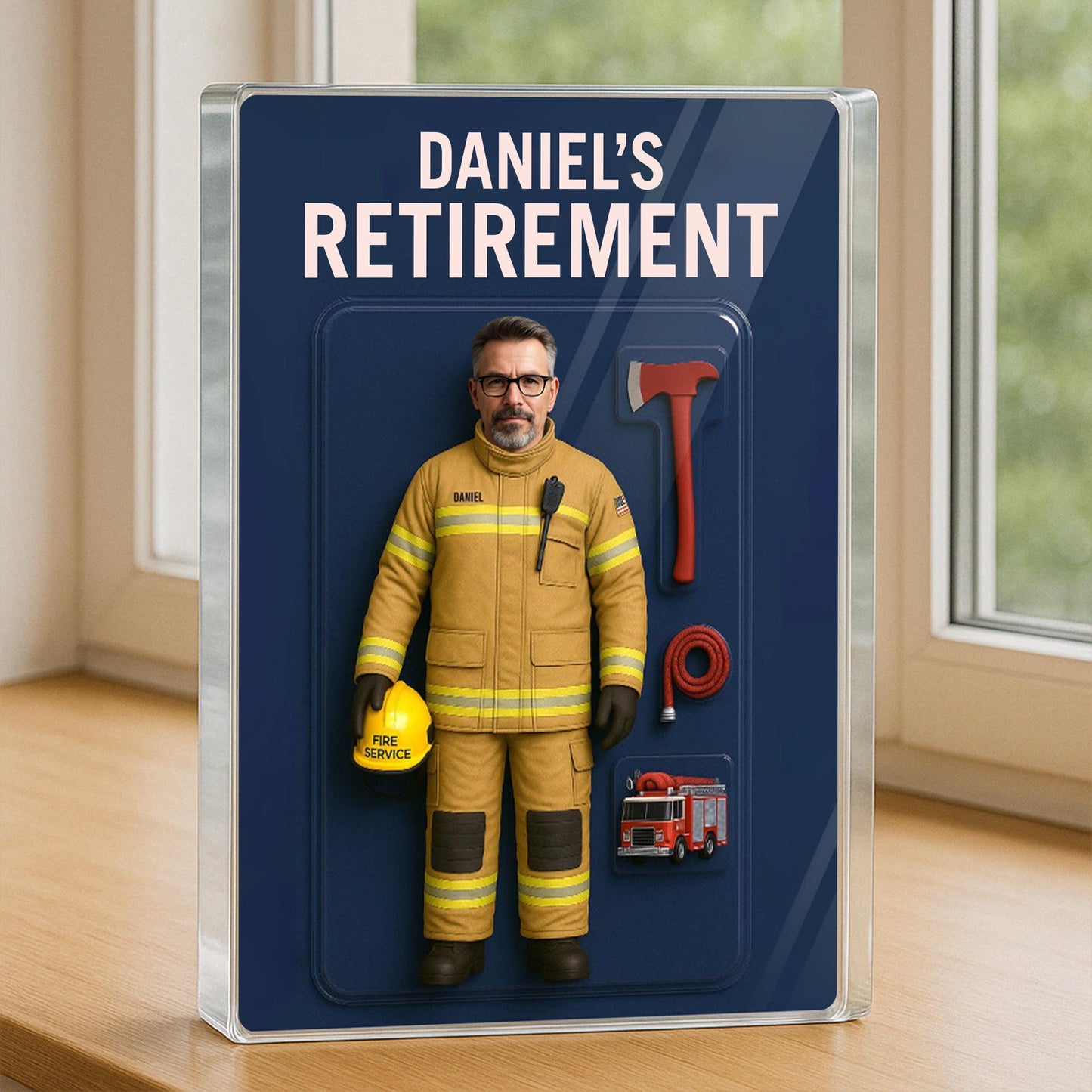 Custom Firefighter Retirement Gift, Custom Photo Retired Action Figure Acrylic Block, Congratulation Fireman Retired Gifts For Husband, Dad