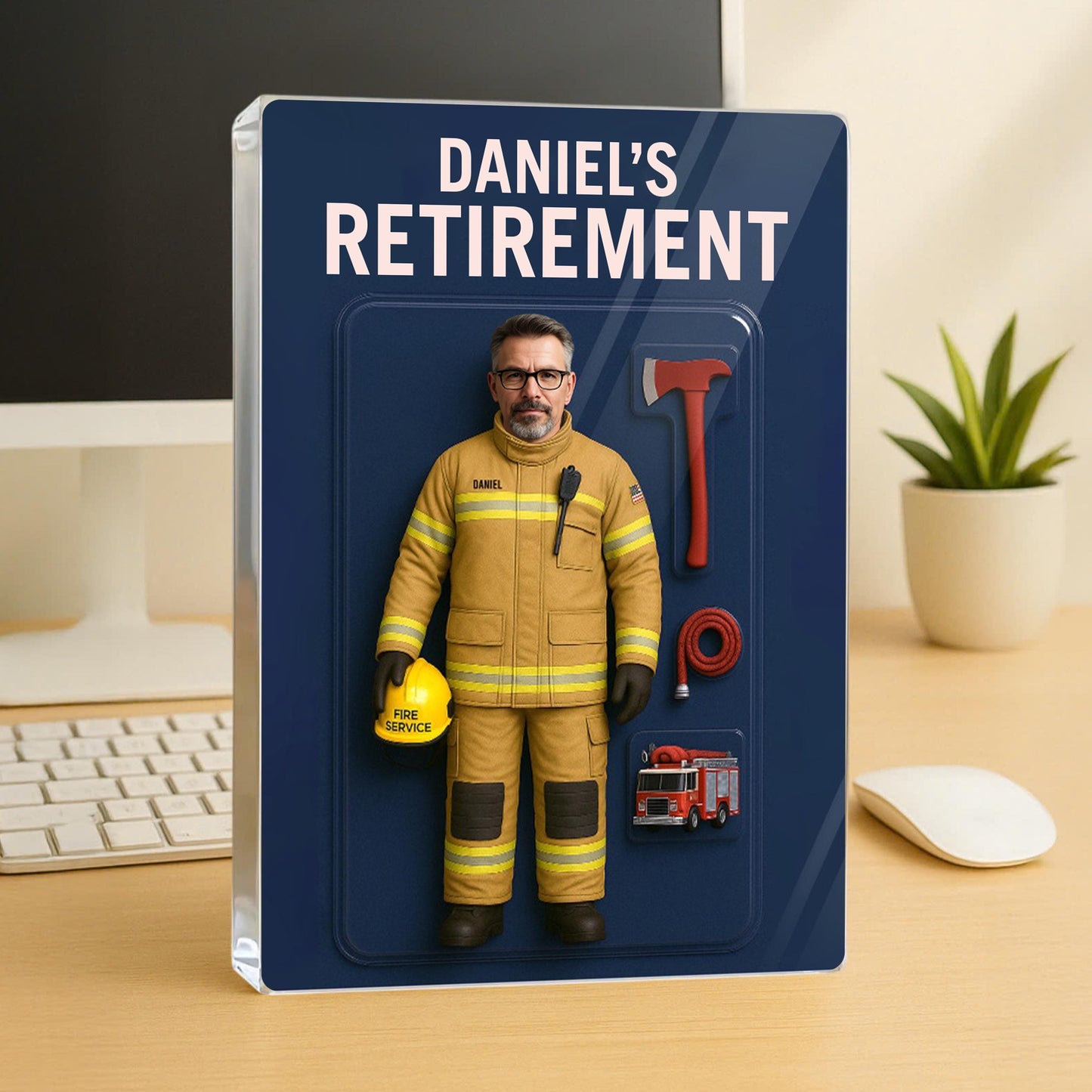 Custom Firefighter Retirement Gift, Custom Photo Retired Action Figure Acrylic Block, Congratulation Fireman Retired Gifts For Husband, Dad