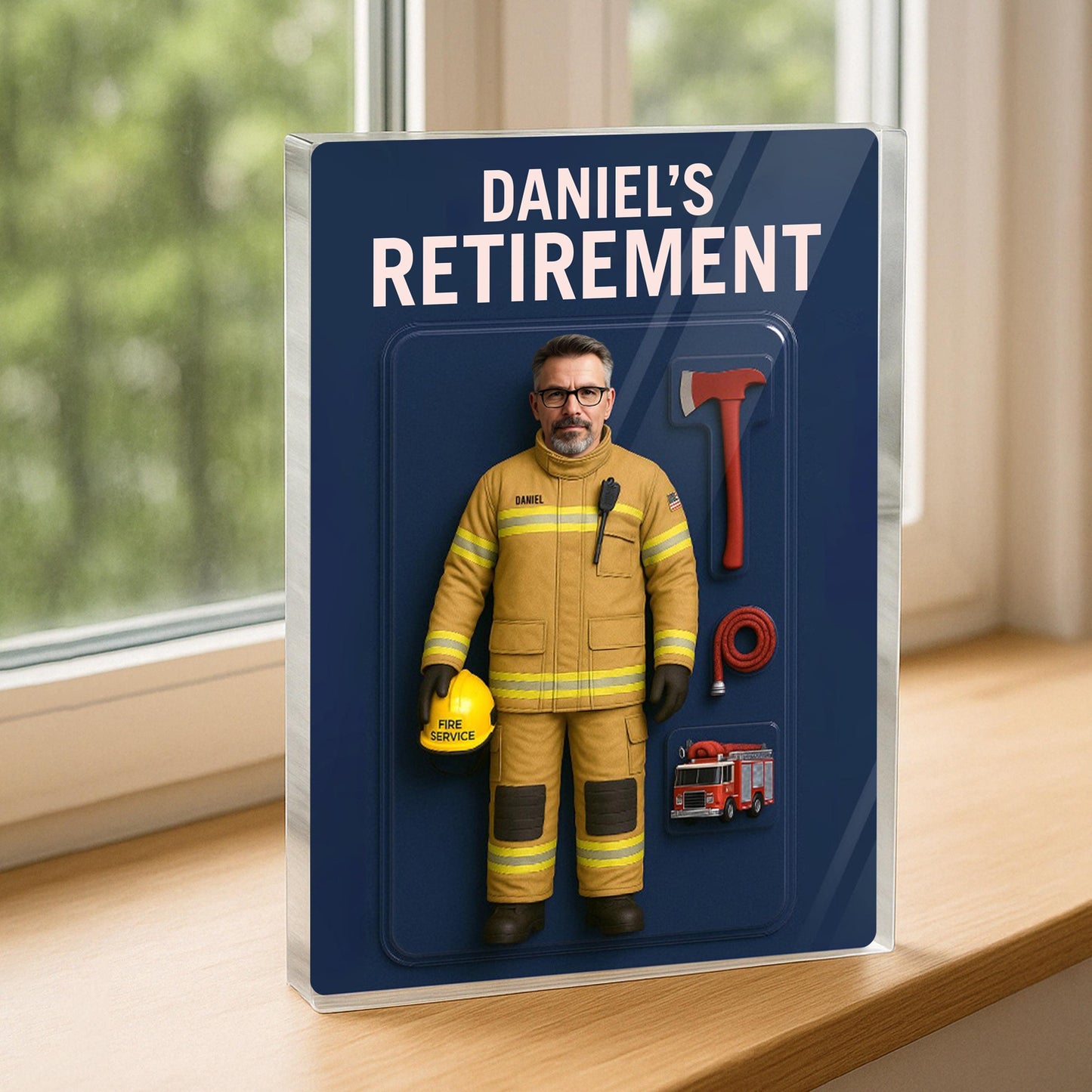 Custom Firefighter Retirement Gift, Custom Photo Retired Action Figure Acrylic Block, Congratulation Fireman Retired Gifts For Husband, Dad
