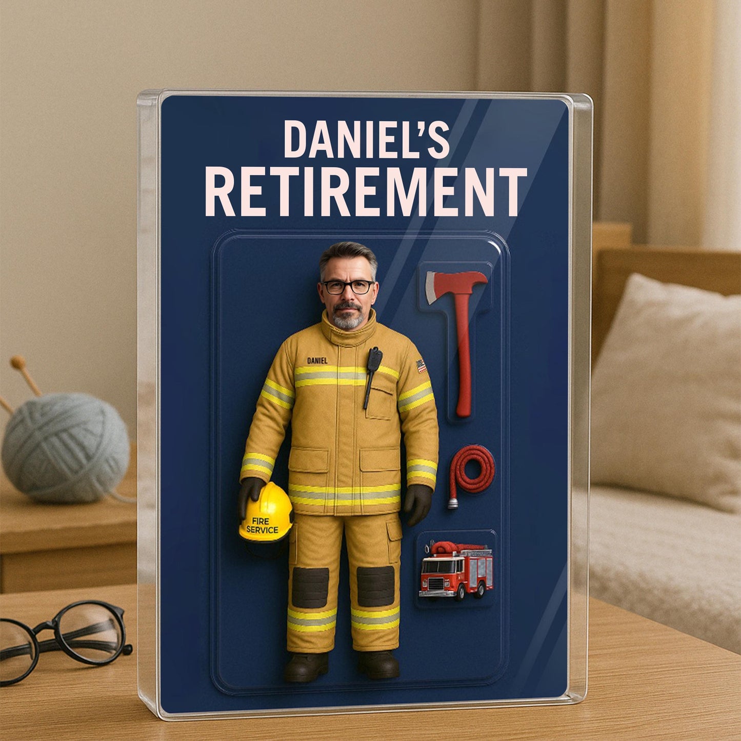 Custom Firefighter Retirement Gift, Custom Photo Retired Action Figure Acrylic Block, Congratulation Fireman Retired Gifts For Husband, Dad