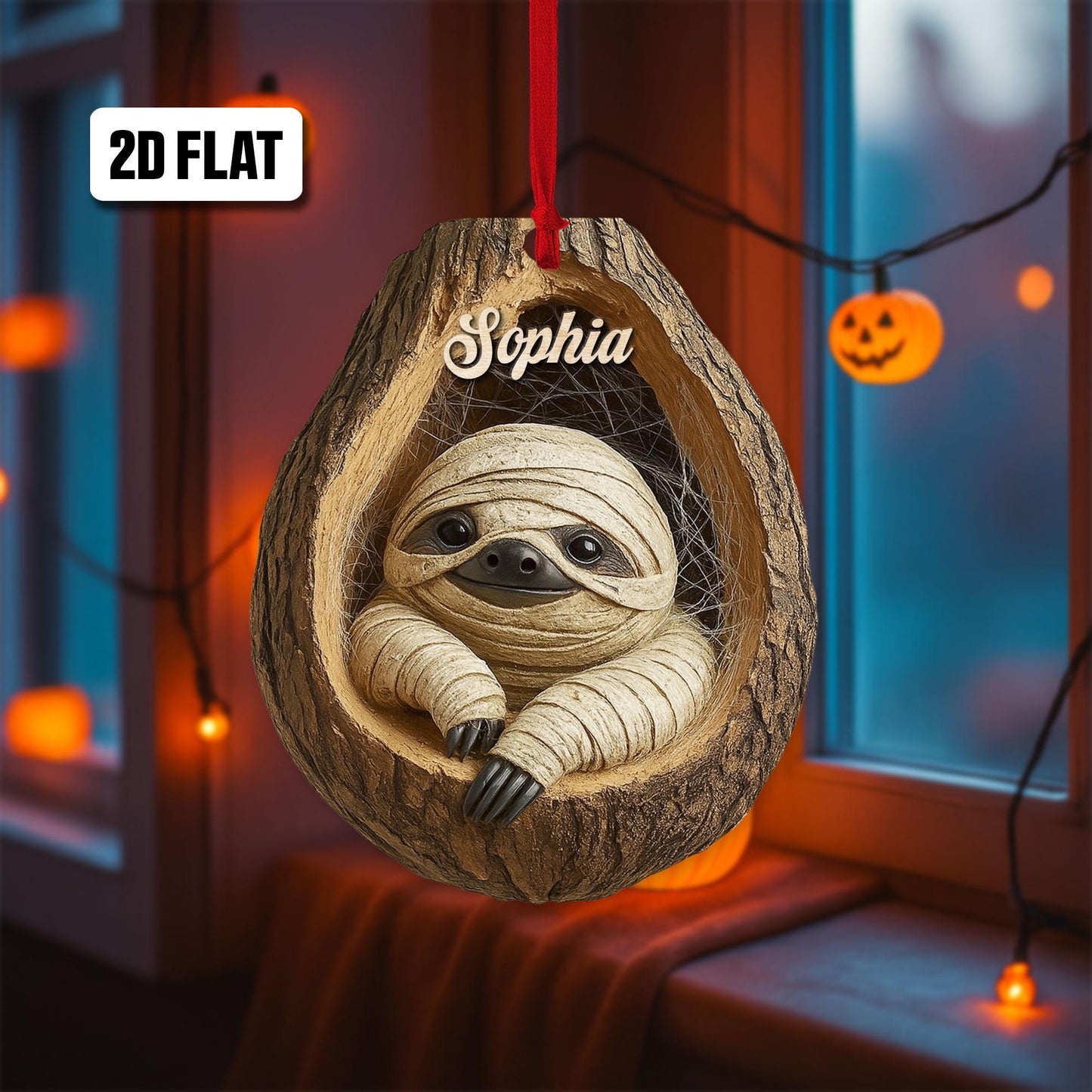 Personalized Sloth 2D Flat Ornament, Sloth Rearview Mirror Car Accessories, Sloth Halloween Ornament, Holiday Gift for Sloth Lover