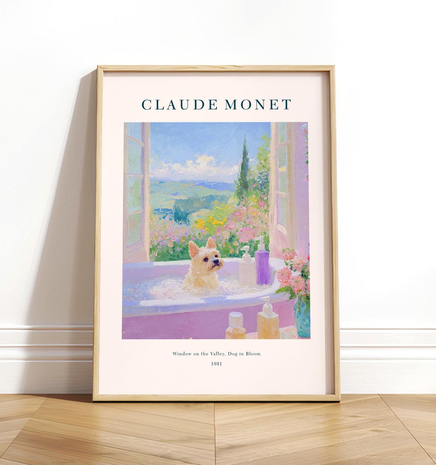 Brussels Griffon Bath Art Print: Monet Style Floral Decor