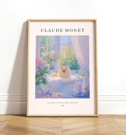 Monet Pomeranian Print: Floral French Cottagecore Bathroom Art