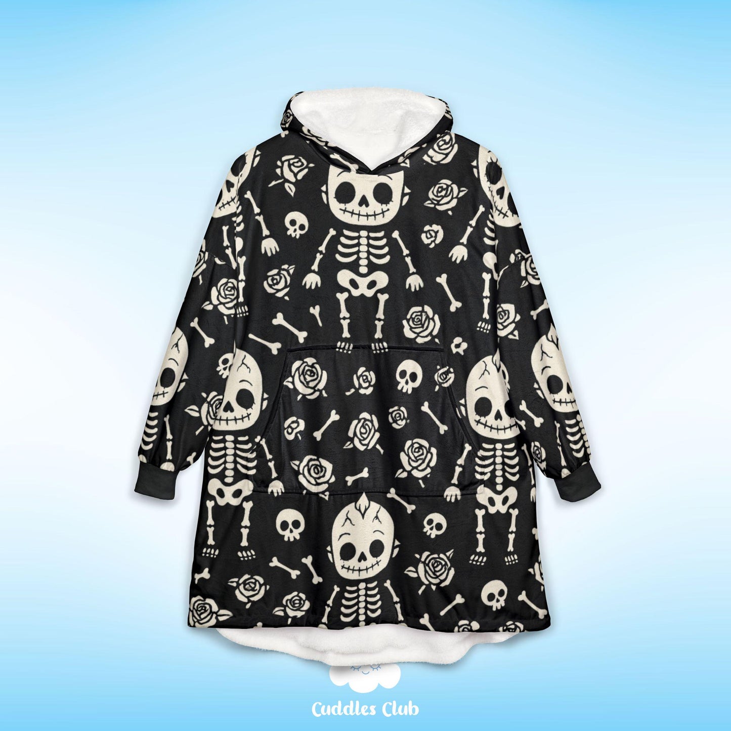 Goth Kewpie Skeleton Hooded Blanket - Spooky Halloween Hoodie