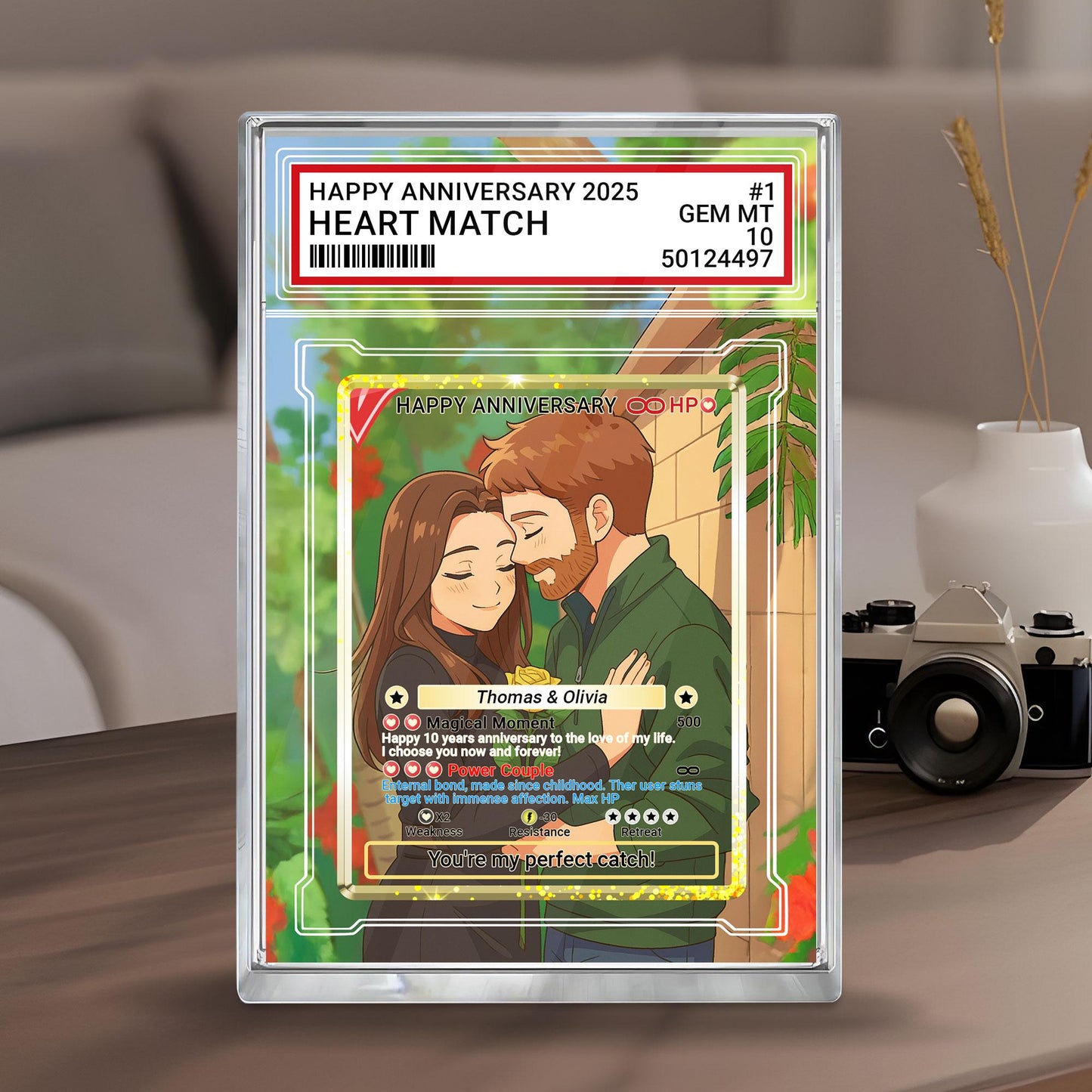 Personalized Pokémo Style Anniversary Gift Acrylic Block, Custom Couple Card From Photo, Cute Romantic Plaque Gift For Wedding, Couple