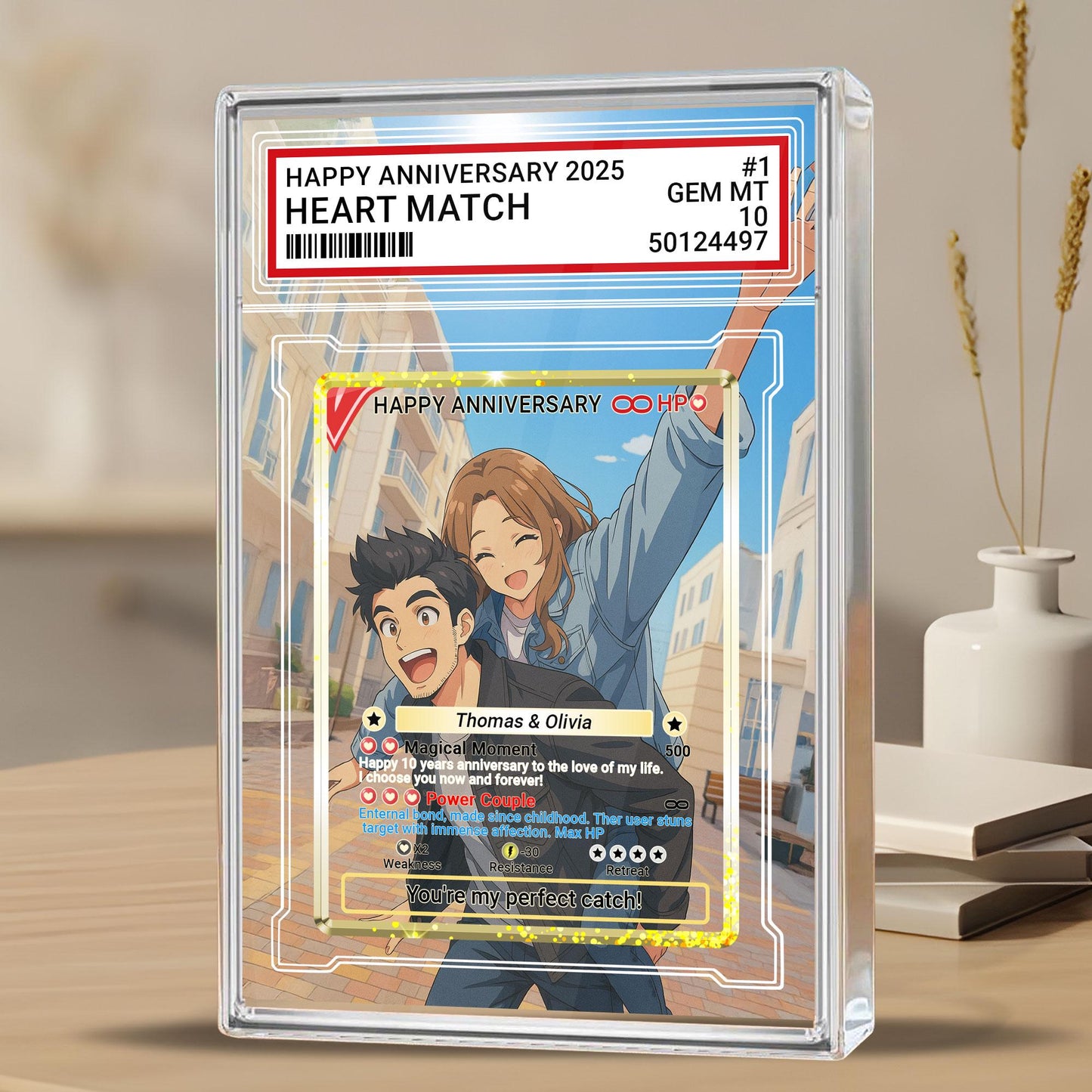 Custom Pokémo Style Anniversary Gift Acrylic Block, Personalized Couple Card From Photo, Cute Romantic Plaque Gift For Wedding, Couple