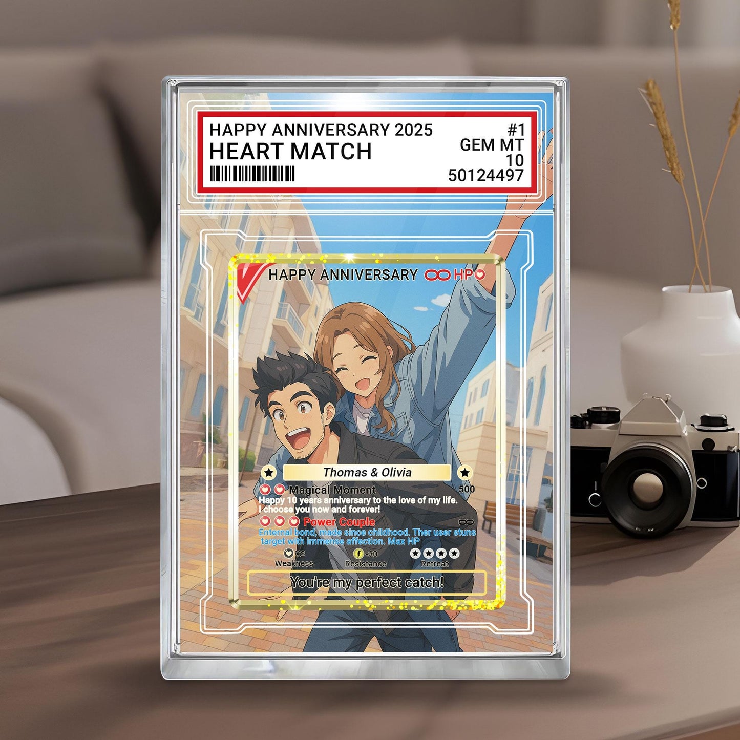 Custom Pokémo Style Anniversary Gift Acrylic Block, Personalized Couple Card From Photo, Cute Romantic Plaque Gift For Wedding, Couple