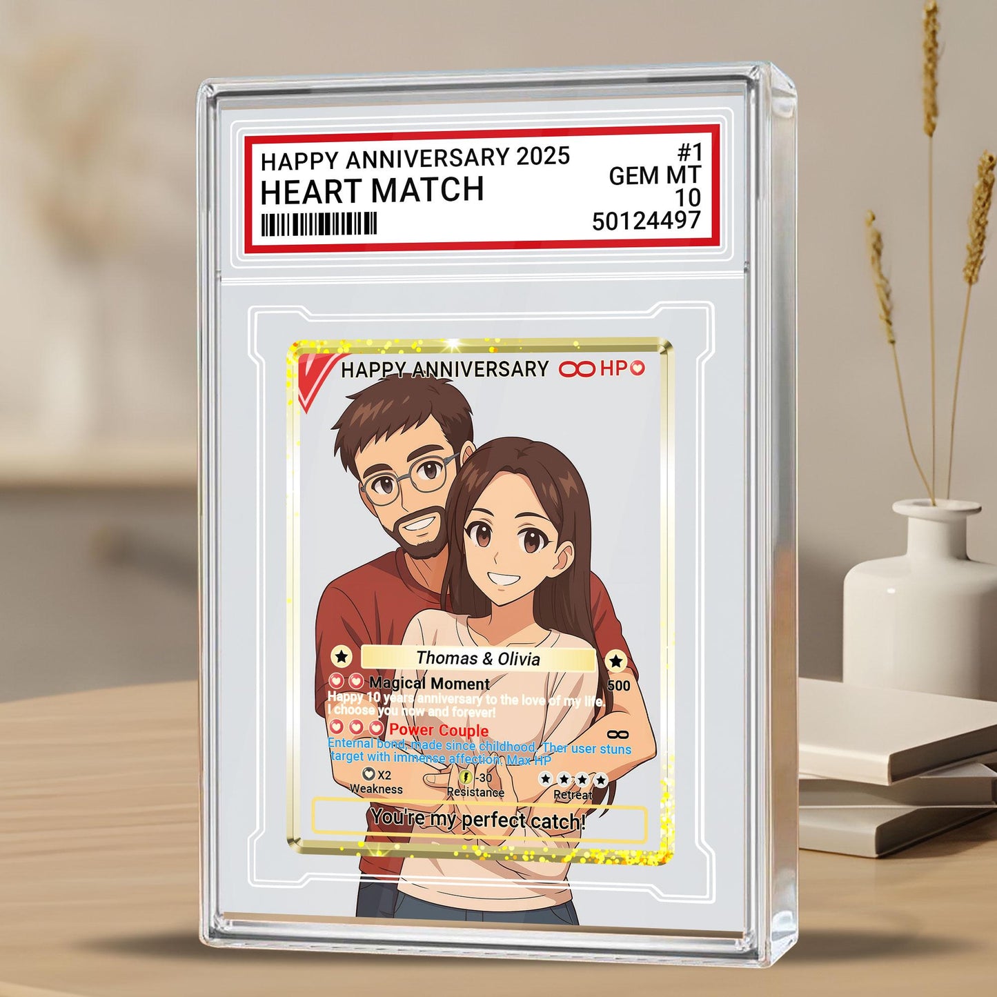 Custom Anniversary Acrylic Block Card with Personalized Couple Photo in Anime Style, Unique Pokemo-Inspired Wedding Gift, Romantic Keepsake