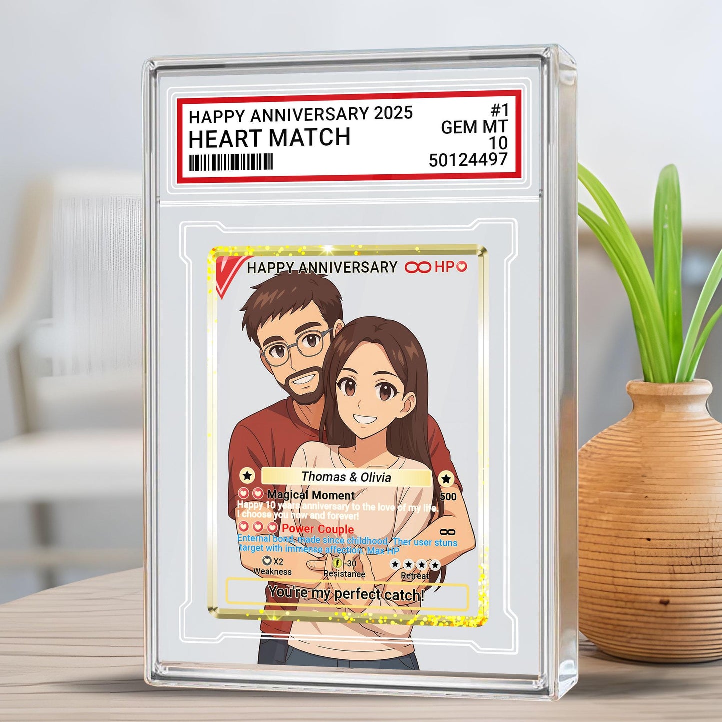 Custom Anniversary Acrylic Block Card with Personalized Couple Photo in Anime Style, Unique Pokemo-Inspired Wedding Gift, Romantic Keepsake