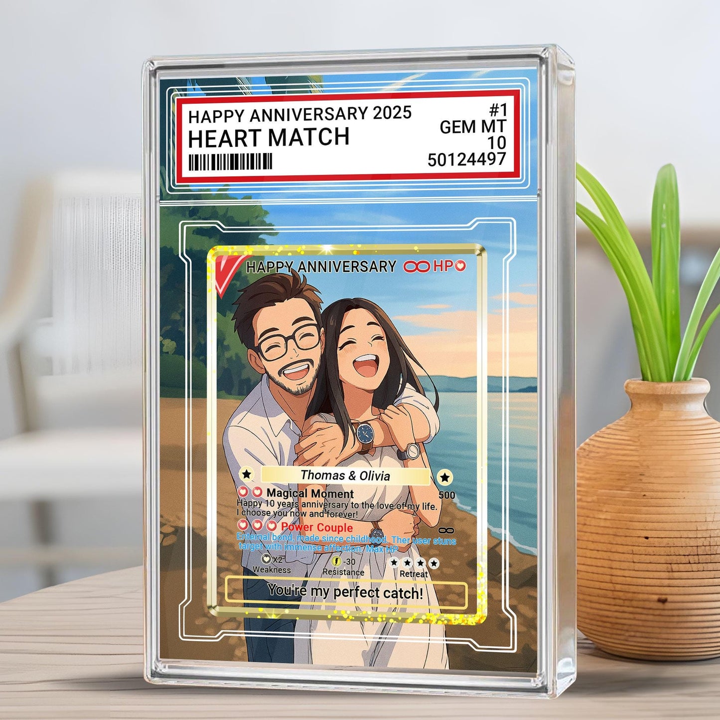 Personalized Anniversary Acrylic Block Card with Custom Couple Photo in Anime Style, Romantic Keepsake, Unique Pokemo-Inspired Wedding Gift