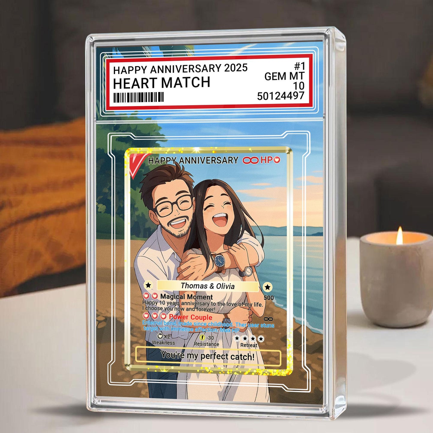 Personalized Anniversary Acrylic Block Card with Custom Couple Photo in Anime Style, Romantic Keepsake, Unique Pokemo-Inspired Wedding Gift