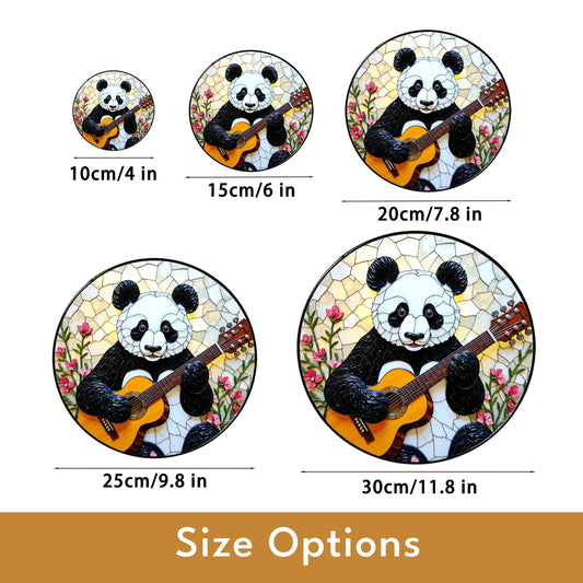 Panda Playing Guitar Suncatcher Stained Glass Window Decor Gift for Music Lover