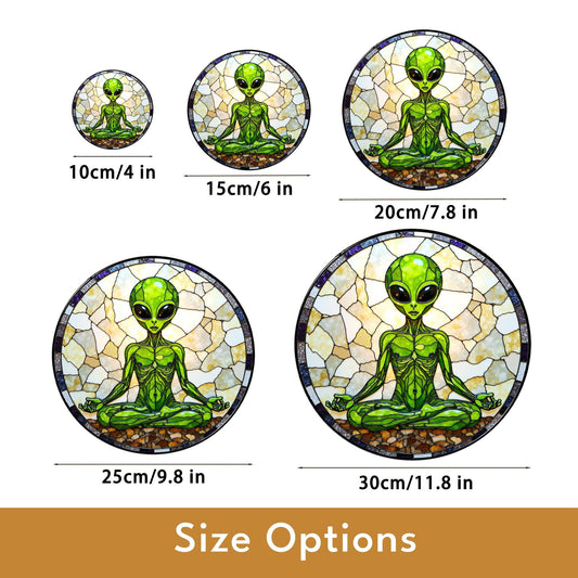 Meditating Alien Stained Glass Style Round Suncatcher Gift for UFO Lovers
