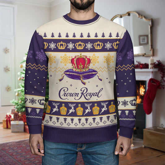 Crown Royal Christmas Sweater, Canadian Whisky Xmas Sweater, Christmas Pattern Women Sweater, Drinking Men Sweater, Crown Royal Lovers