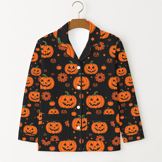 Black Halloween Pumpkin Pajamas Set, Scary Pumpkin Face Sleepwear, Long Sleeve Shirt, Cozy Fall Homewear, Family Matching Set