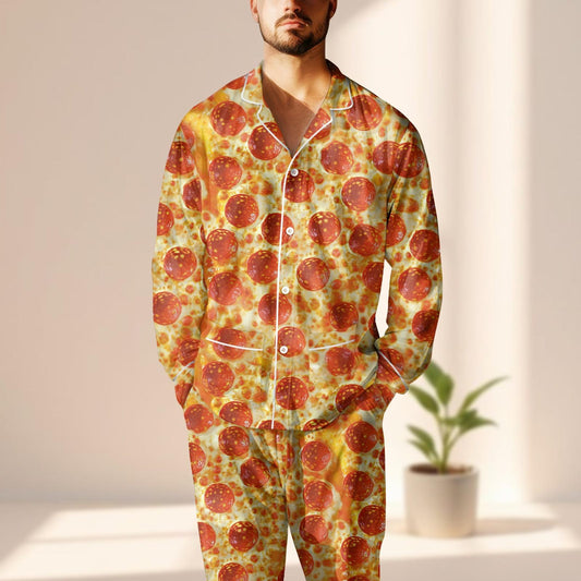 Funny Pizza Satin Pajama Set, Pepperoni Pizza Women Sleepwear, Food Lover Loungewear, Comfy Matching Pajamas Set, Gift For Her