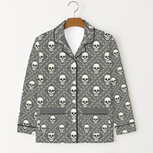 Skull Pajama Set, Gothic Halloween Sleepwear, Dark Academia Pyjamas, Cozy Nightwear, Horror Holiday Gift, Halloween Pattern Matching Set