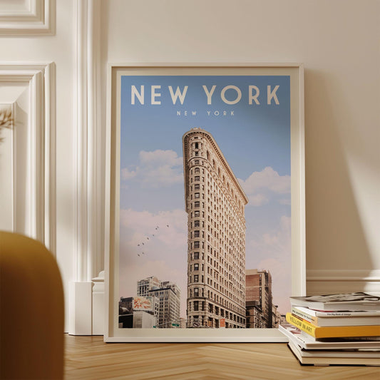 New York Poster, Flat Iron New York Skyline Print, NYC Wall Art Decor | Vintage Travel Poster | Retro New York Art for New Yorker
