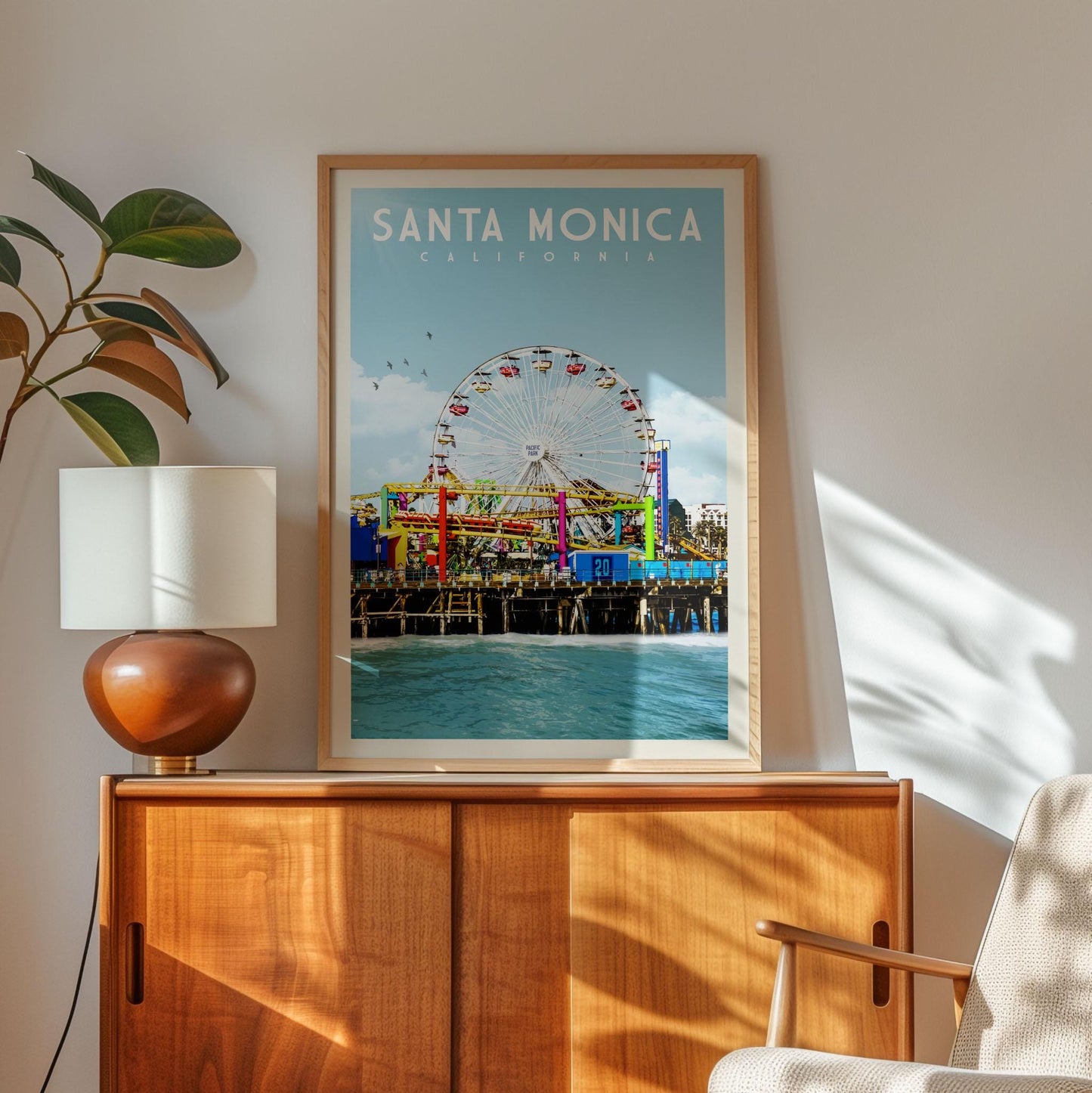 Santa Monica Poster, Santa Monica Wall Art Print | California Travel Poster | Santa Monica Print, Retro Coastal Gift