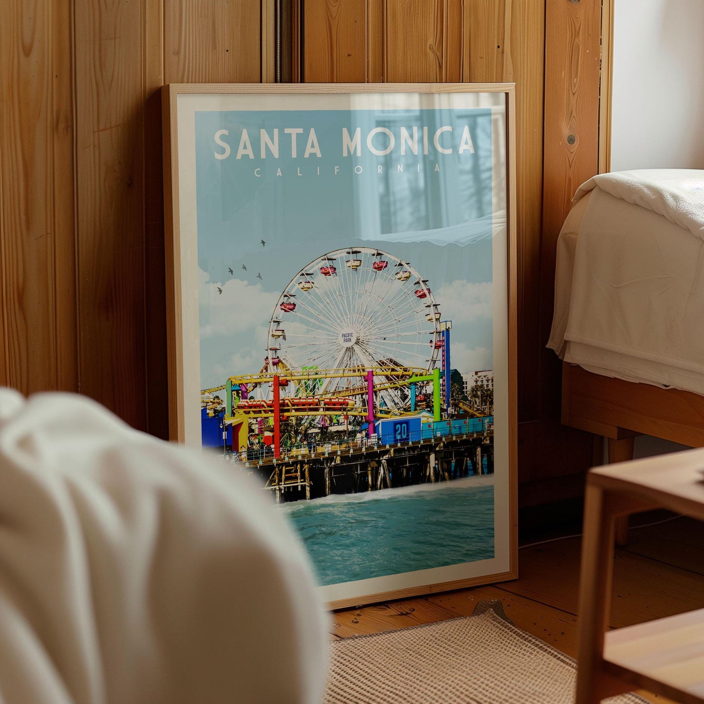 Santa Monica Poster, Santa Monica Wall Art Print | California Travel Poster | Santa Monica Print, Retro Coastal Gift