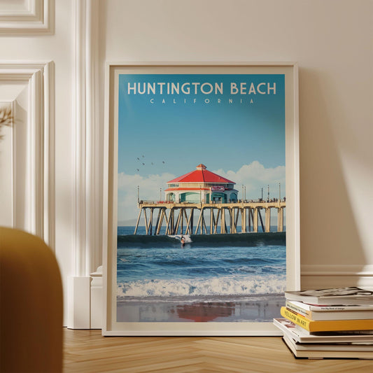 Huntington Beach Pier Poster, California Wall Art, Southern California Print, Surfboard Wall Art, Beach House Decor, US Open of Surfing