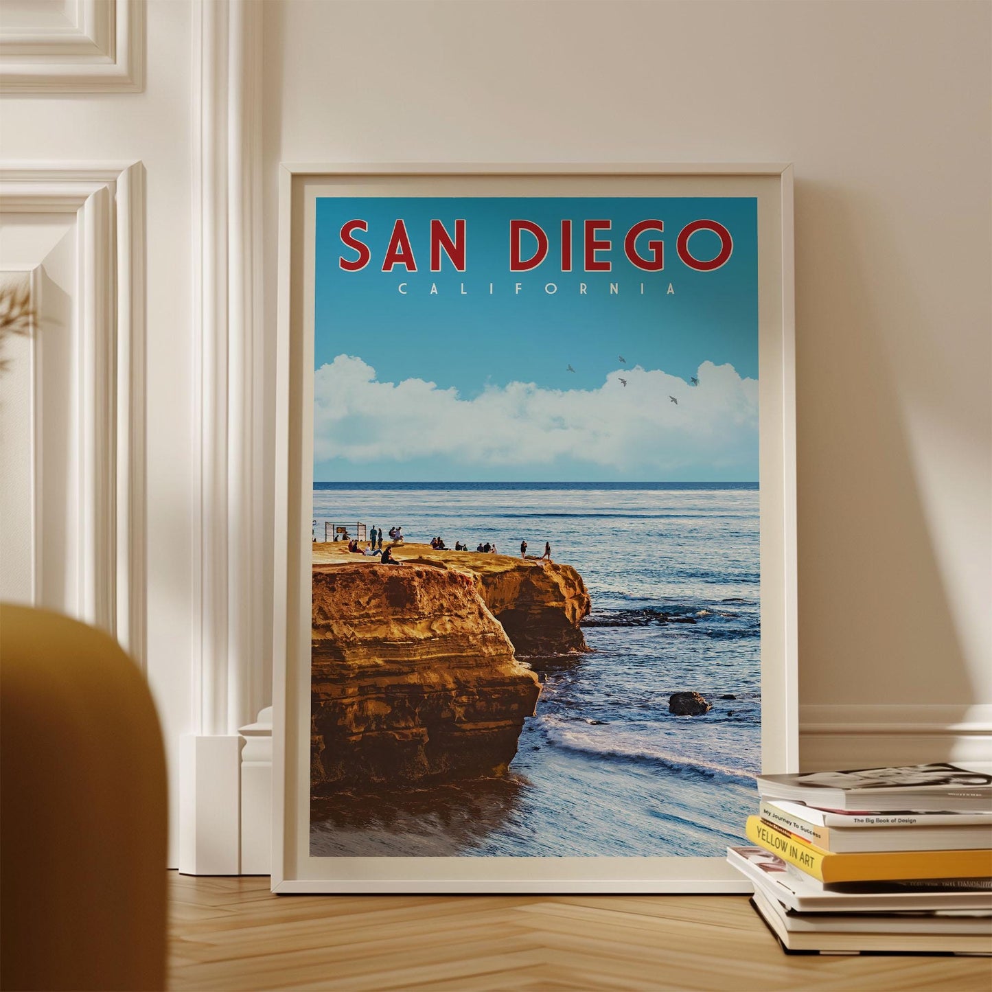 Sunny San Diego Print, Southern California Wall Art, Beach Sunset Cliffs, Retro Travel Art, Vintage Travel Poster, Gift for Travel Couple