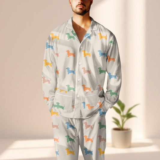 Dachshund Silhouette Satin Pajama Set, Cute Dog Lover Sleepwear, Long Pants Pjs, Wiener Dog Matching Pj Set, Cozy Loungewear Gift