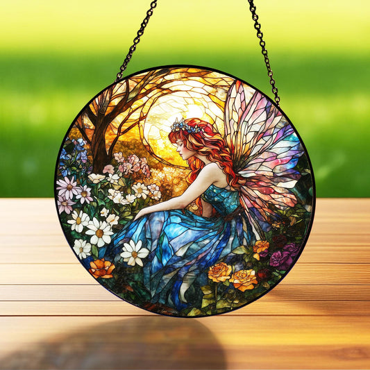 Butterfly Fairy Glass Suncatcher, Fairy Garden Decor, Butterfly Fairy Ornament, Fantasy Garden Decor, Magical Decor, Gift for Fantasy Lovers